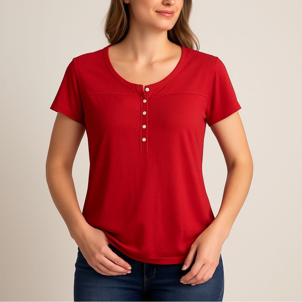 CHAPS Red Button-Front Top - Size 3X / 3XG (22-24) - Casual & Cozy